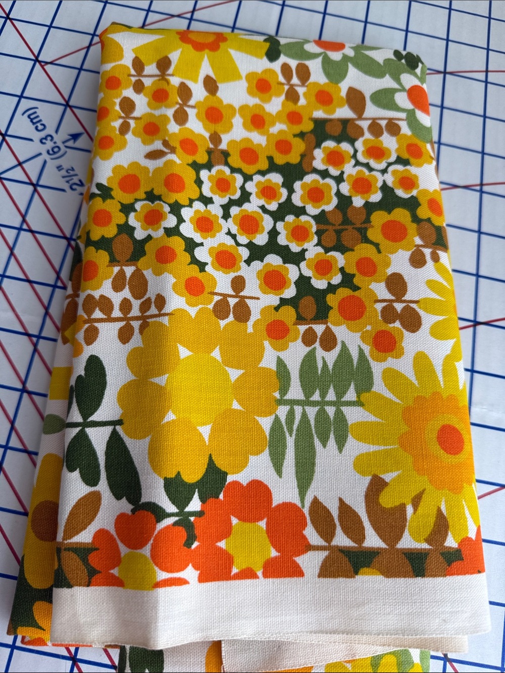 Vintage 1970s House ’N Home Floral Screen Print Fabric 1 Yard MCM Orange Yellow - Picture 11 of 11
